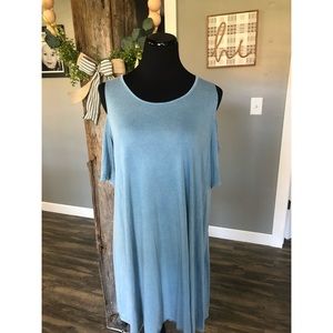 dusty blue cold shoulder dress